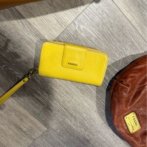 Fossil Bright Yellow Pebbled Leather Wristlet